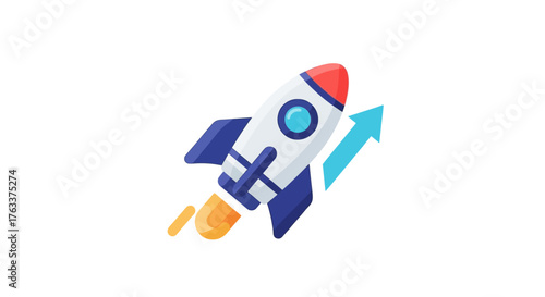 Rocket Launching Upward with Growth Arrow Symbolizing Success and Progress.