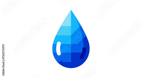 Stylized blue water drop with faceted geometric design.