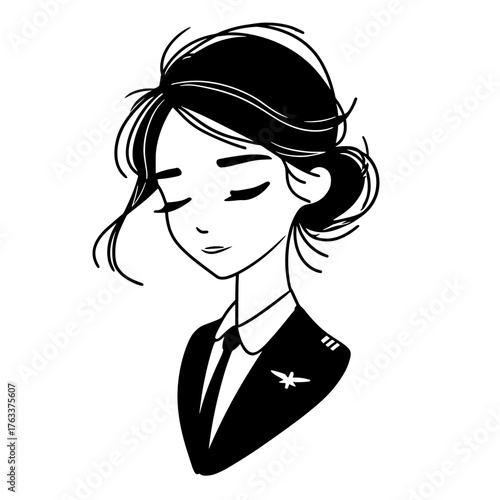Flight Attendant. Flight Attendant simple black and white line art vector logo