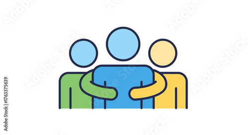 Three people embracing in a group hug, symbolizing unity and friendship.