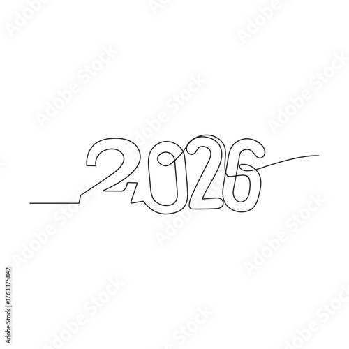 2026 New Year continuous one line art  drawing vector illustration. 