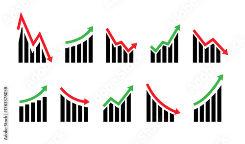 Up and down graph chart icon. Growth increase and decrease sign. Graph or diagram with arrow going up and down. Vector