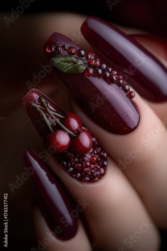 fingernail design with cherrys