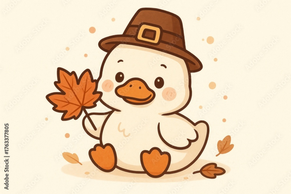 Fototapeta premium Cute duck autumn illustration