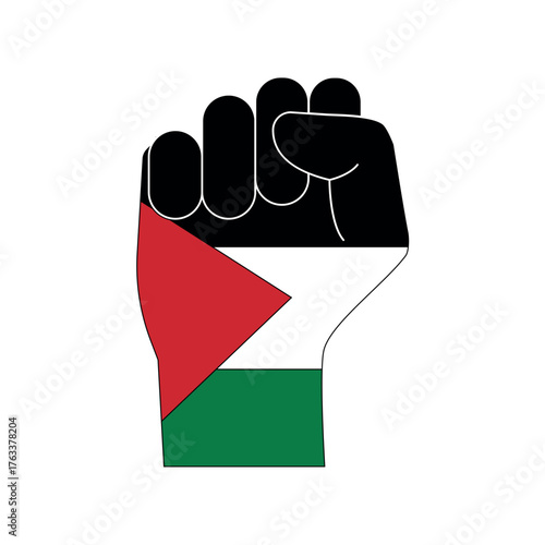 Fist and Palestine flag vector illustration design. Red, black, white, and green. Stand with Palestine illustration symbol concept.
