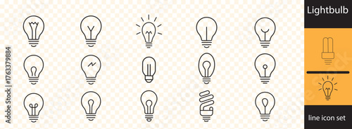 Lightbulb line icon set . Light bulb with rays. Lighting Electric lamp. Creative idea, solution, thinking concept