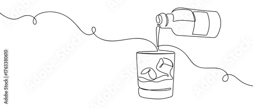 A single continuous line design of liquor being poured into a glass. simple linear style Editable stroke. Doodle vector illustration