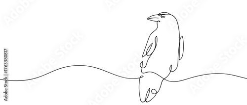 One continuous line design of a crow perched on a branch. simple linear style Editable stroke. Doodle vector illustration