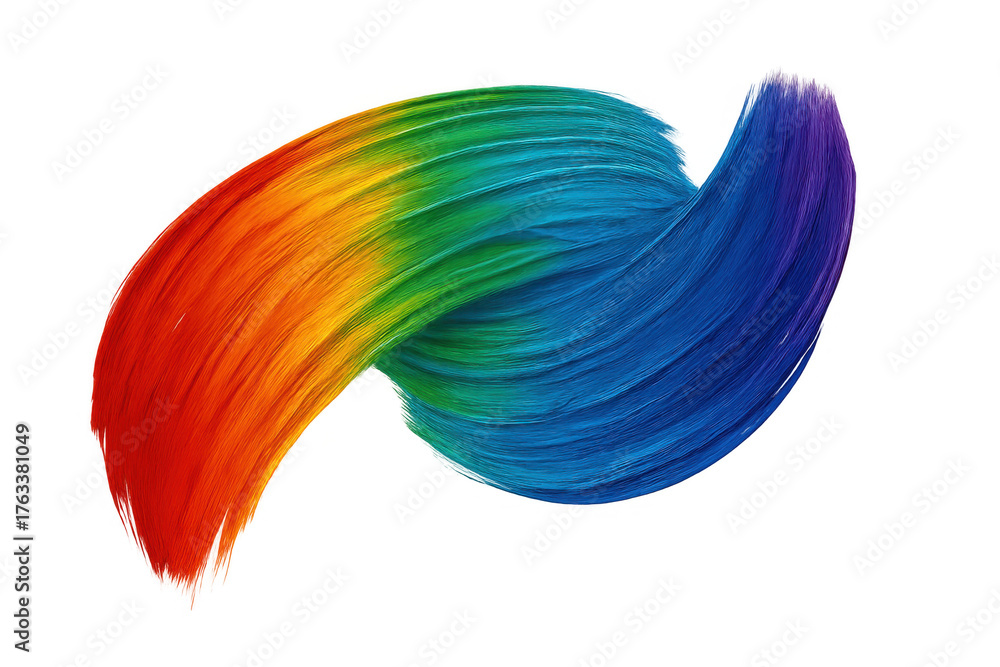 Fototapeta premium Rainbow color paint brush stroke creating abstract art element, vibrant texture, isolated artwork on transparent background