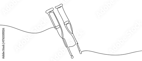 One continuous line design of crutches for people with broken legs simple linear style Editable stroke. Doodle vector illustration