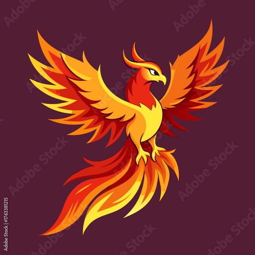 Flying Phoenix Fire Bird Vector Illustration