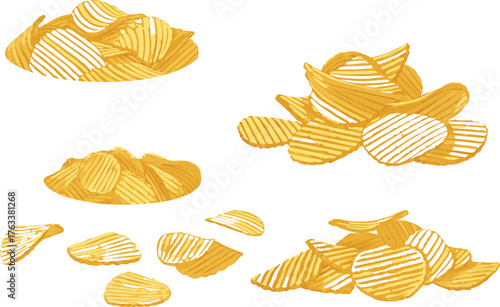 Seamless pattern of crunchy potato chips in warm yellow and brown colors for a food or snack texture background illustration