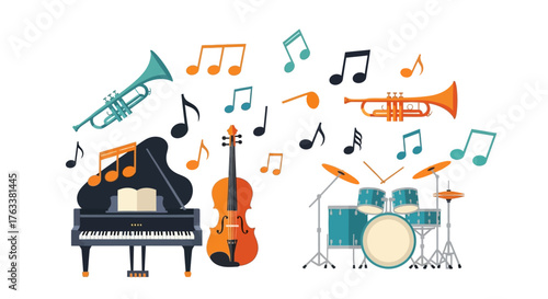 Collection of Musical Instruments and Notes.