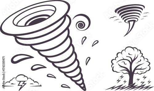 Hand-drawn vector illustration of a cartoon bird on a tree, a simple animal icon for design and tattoo art