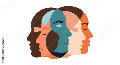 Overlapping Diverse Faces Symbolizing Psychology and Mental Health.