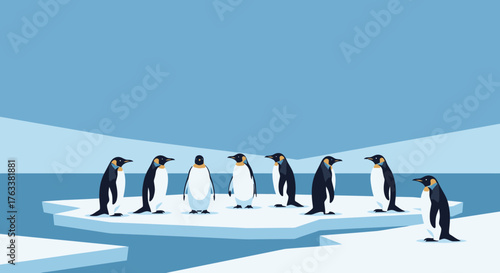 Penguins on Ice - A Group of Antarctic Birds.