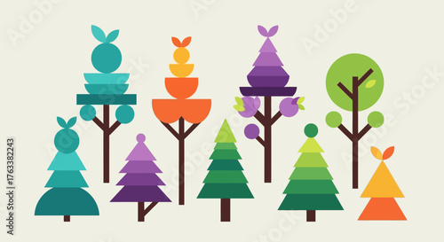 A vibrant collection of stylized and colorful trees.