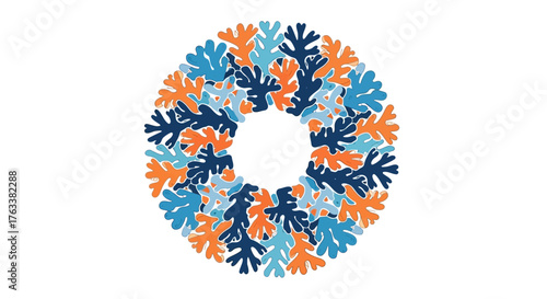 Abstract Coral Reef Wreath Design with Vibrant Colors.