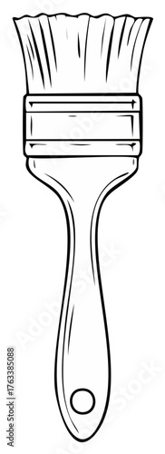 Isolated paintbrush illustration on white - close-up artistic rendering of a paint applicator tool with simple outline