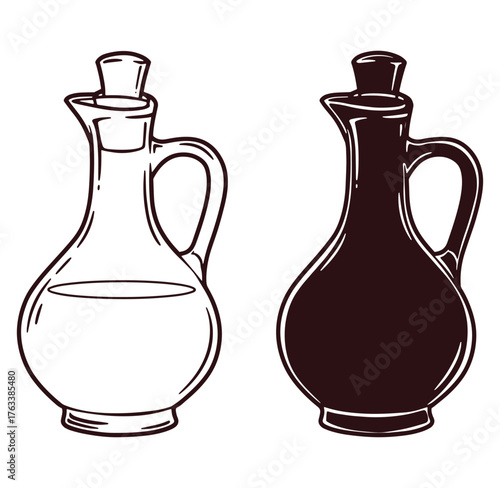 Elegant hand drawn olive oil bottles isolated on white for culinary design elements