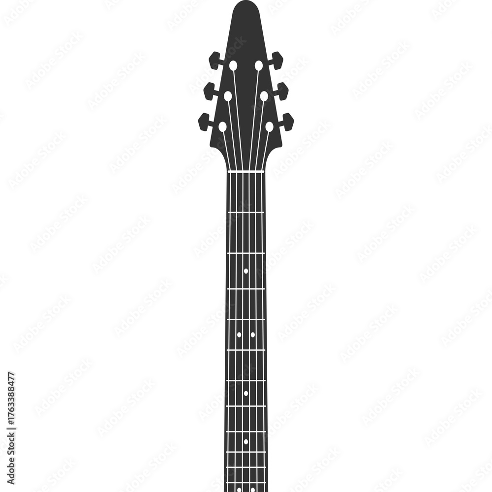 Fototapeta premium A Detailed Black Silhouette of a Guitar Neck and Headstock on a Transparent White Background Ideal for Graphic Design and Music Themes