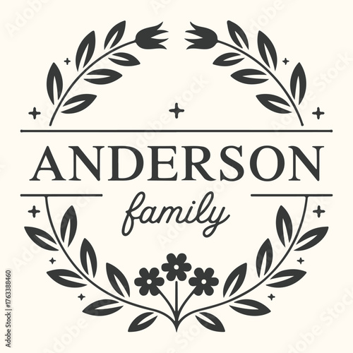Vector art of vintage anderson family crest with floral wreath and text