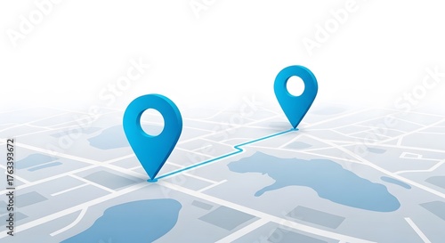 Two blue map pins connected by a line on a stylized map