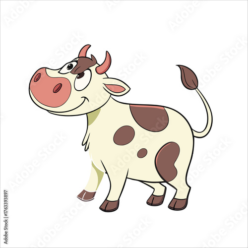 cow, cartoon, spotted, udder, cute, whimsical, simple, flat design, digital illustration
