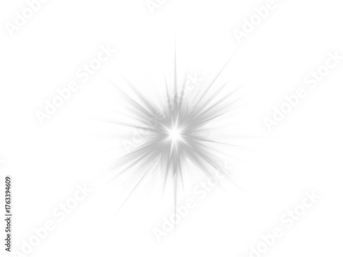 Bright gray PNG star with glowing sparkles and radiant highlights. Luminous beams create dynamic and festive visuals. Transparent shining sun with bright flashes enhances elegance and magic.