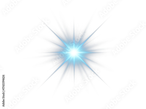 Bright blue PNG star with glowing sparkles and radiant beams. Luminous highlights create dynamic and festive visuals. Transparent shining sun with bright flashes enhances elegance and magic.