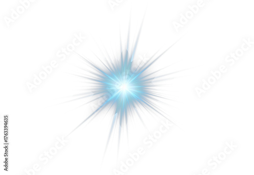 Radiant blue PNG star with sparkling light and glowing highlights. Bright sparkles create festive and magical visuals. Transparent shining sun with bright flashes adds charm and energy.