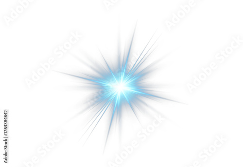 Bright blue PNG star with glowing sparkles and radiant highlights. Luminous beams create dynamic and festive visuals. Transparent shining sun with bright flashes enhances elegance and magic.