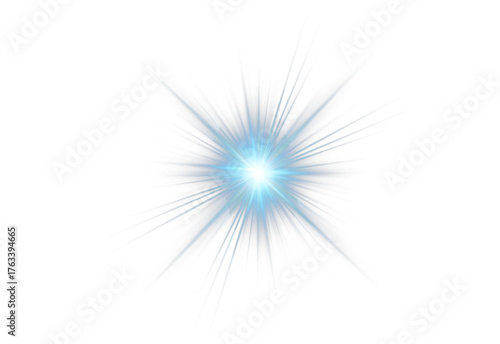 Bright blue PNG star with glowing sparkles and radiant highlights. Luminous effects create dynamic and festive visuals. Transparent shining sun with bright flashes enhances elegance and magic.