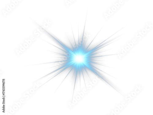 Radiant blue PNG star with sparkling light and glowing highlights. Bright sparkles create festive and magical visuals. Transparent shining sun with bright flashes adds charm and energy.