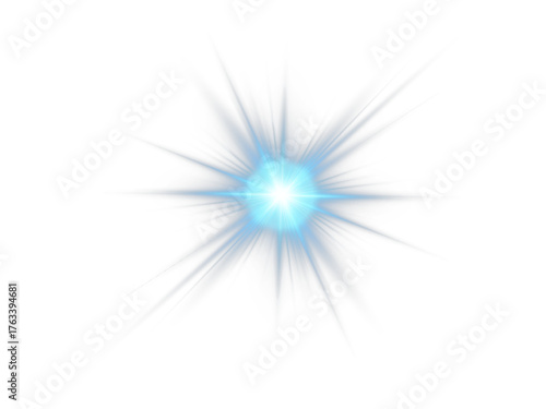 Radiant blue PNG star with sparkling light and glowing highlights. Bright sparkles create festive and magical visuals. Transparent shining sun with bright flashes adds charm and energy.