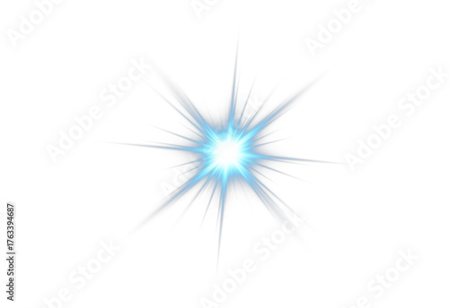 Bright blue PNG star with glowing sparkles and radiant beams. Luminous highlights create dynamic and festive visuals. Transparent shining sun with bright flashes enhances elegance and magic.
