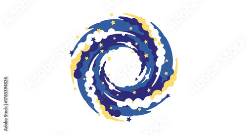 Abstract Swirling Vortex with Stars and Clouds.