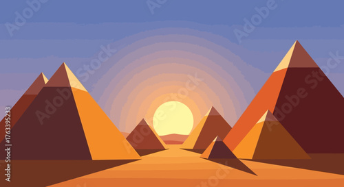 Egyptian Pyramids at Sunset - A Majestic Desert Scene.