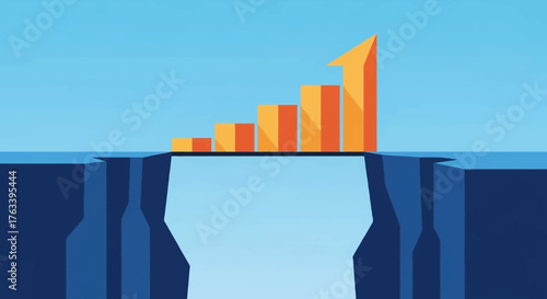 Growth chart bridge over abyss representing business success.