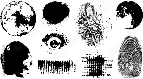 Vintage engravings and line drawings in black and white. These textured illustrations showcase patterns and shapes in a unique vector style set.