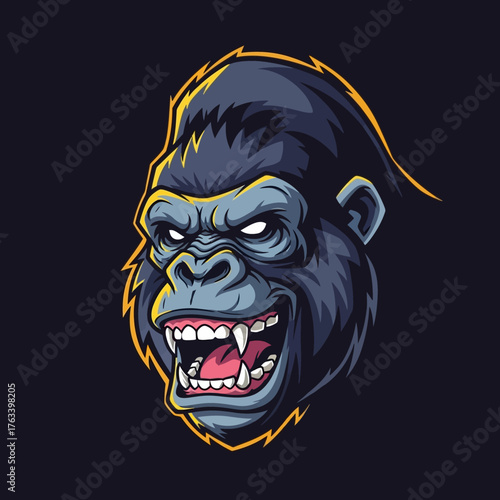 Furious Gorilla Head Roaring with Aggression and Power.