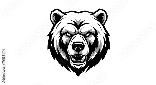 Grizzly Bear Head Roaring Mascot Vector Illustration.