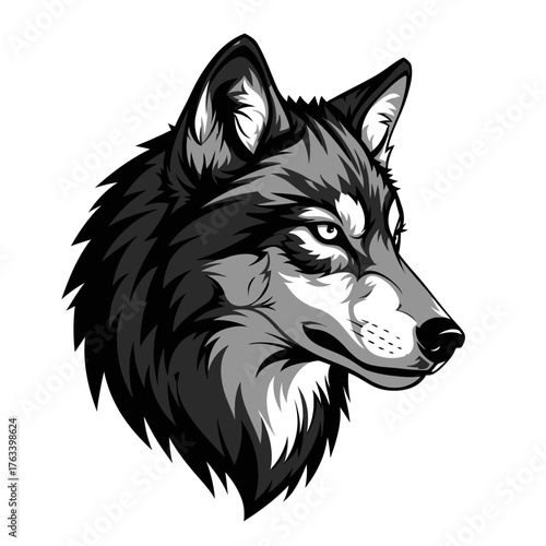 Intense Gaze of a Majestic Wolf Head Vector Illustration.