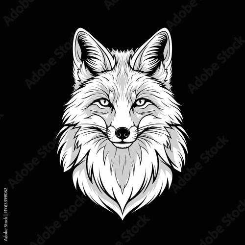 Majestic Fox Head Illustration in Black and White.