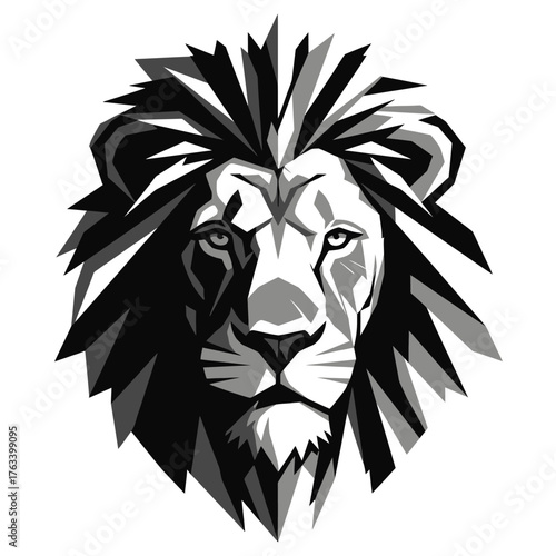 Majestic Lion Head Vector Illustration in Black and White.