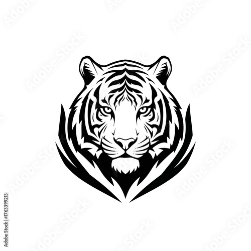 Majestic Tiger Head Logo Design Black and White.