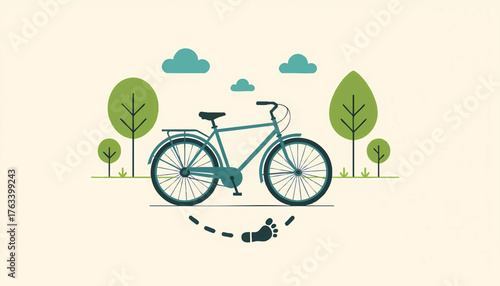 Eco-friendly transportation concept with a bicycle. Flat design vector illustration of reducing carbon footprint. Sustainable lifestyle and green energy symbol