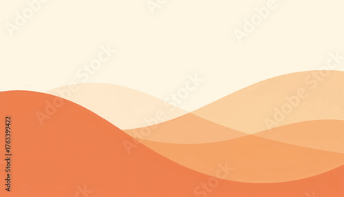 Abstract vector background with flowing orange waves. Minimalist flat design illustration of a modern landscape. Simple backdrop with copy space.