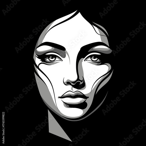 Striking Black and White Portrait of a Womans Face.