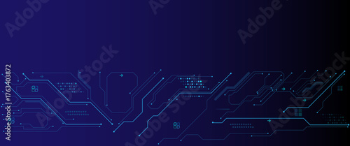 Circuit board frame with an empty place in the center on a technology blue background.